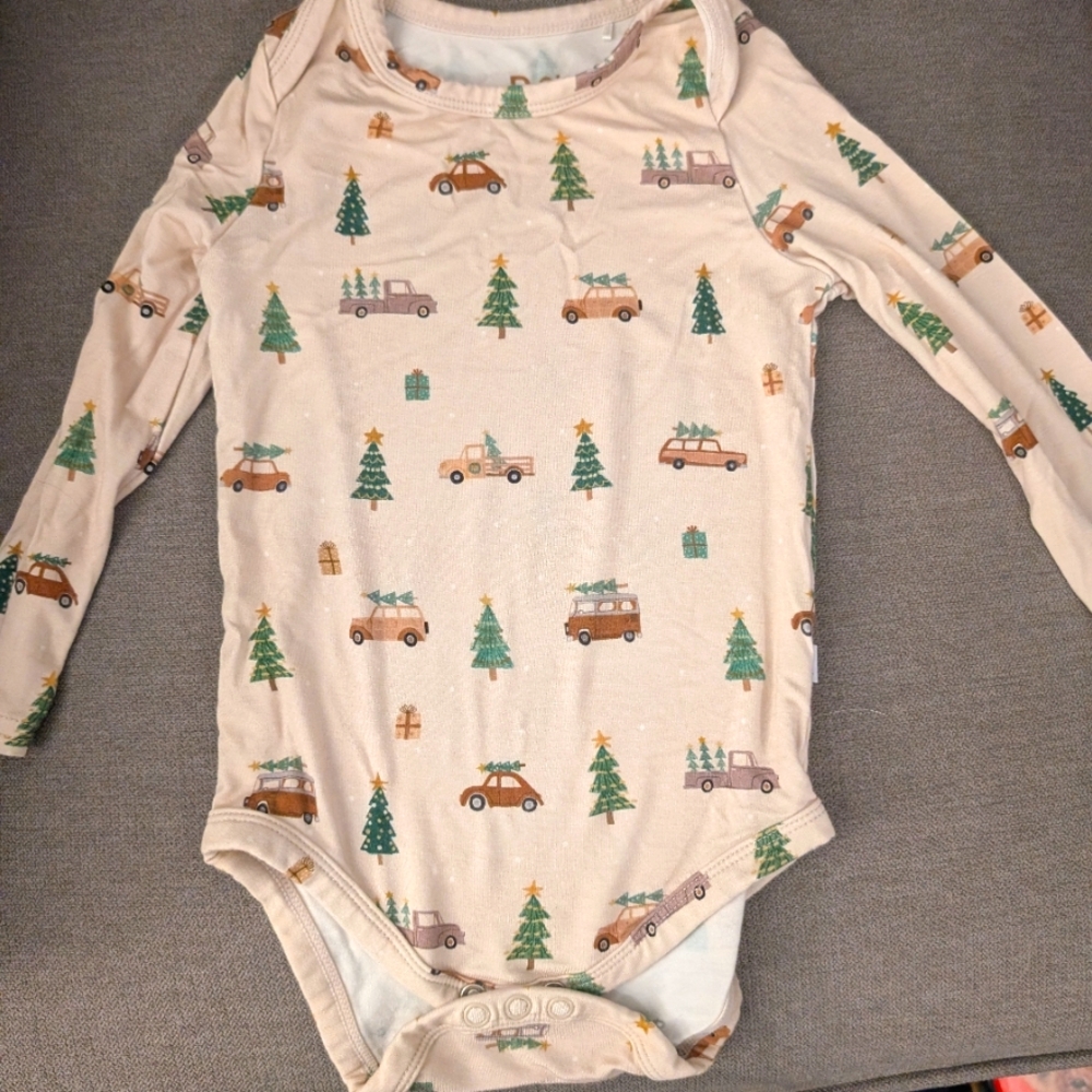 Little Sleepies Festive Tree and Car Print Kids Onesie